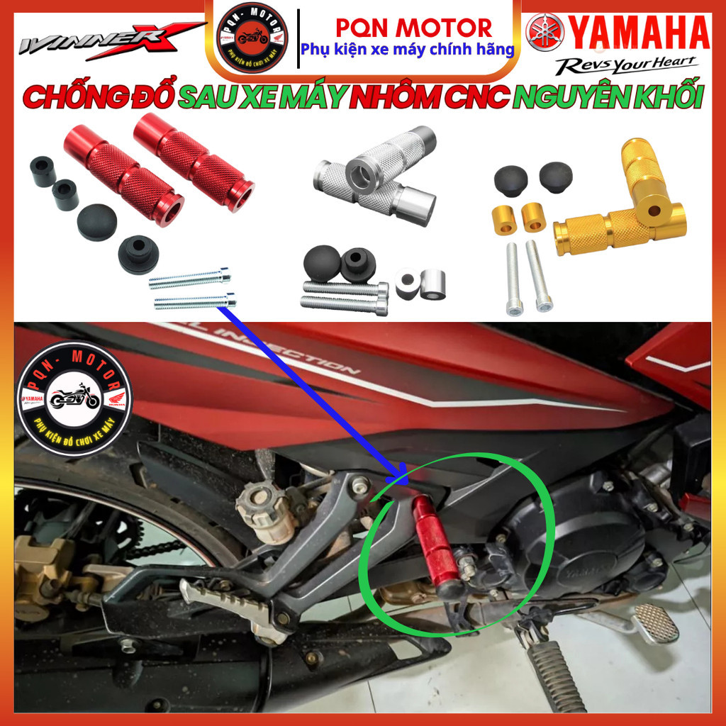 Gù Chống Đổ Nhôm Trụ Ốc Gắn 8 Ly- Nhôm CNC Nguyên Khối Gắn Honda, Yamaha Với Vị Trí Gắn Gù Ốc 8 Ly