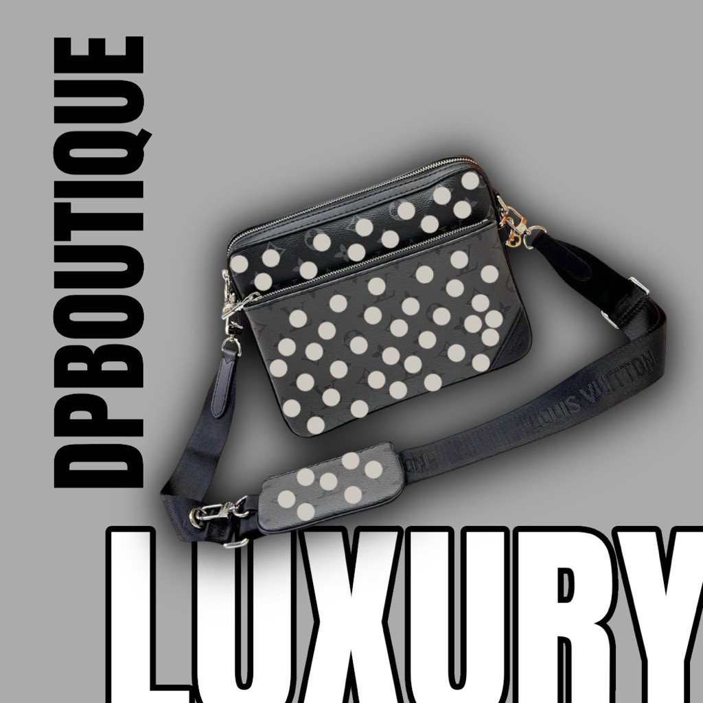 [ DPBoutique.hn ] - Túi Đeo Chéo Đen Hoạ Tiết Vân 3-in1 Cao Cấp - Túi Đeo Chéo Nam [ Full Box ]