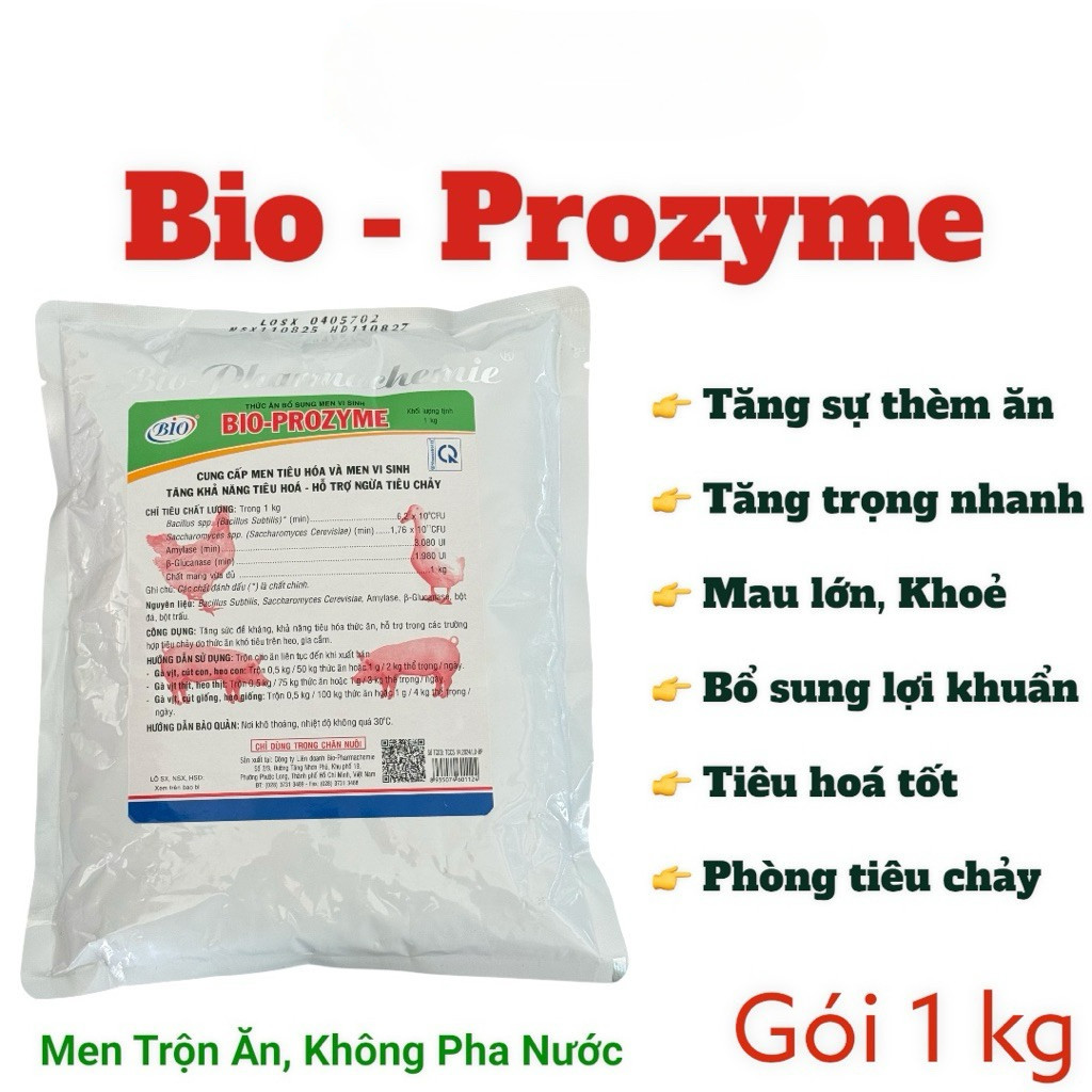 Men Tiêu Hoá Bio Prozyme 1kg men trộn ăn tăng trọng, mau lớn cho gà,vịt, heo, men vi sinh