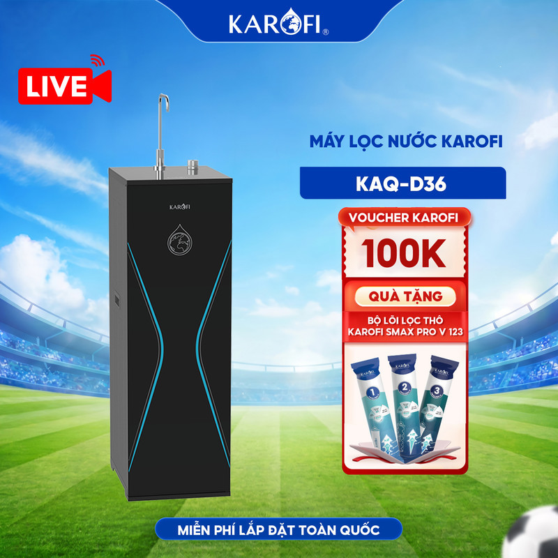 [LIVE - TẶNG BỘ LÕI] KAQ-D36 Máy lọc nước RO Mỹ 10 lõi KAROFI - Cụm lõi Smax hiệu suất cao - Lắp miễ