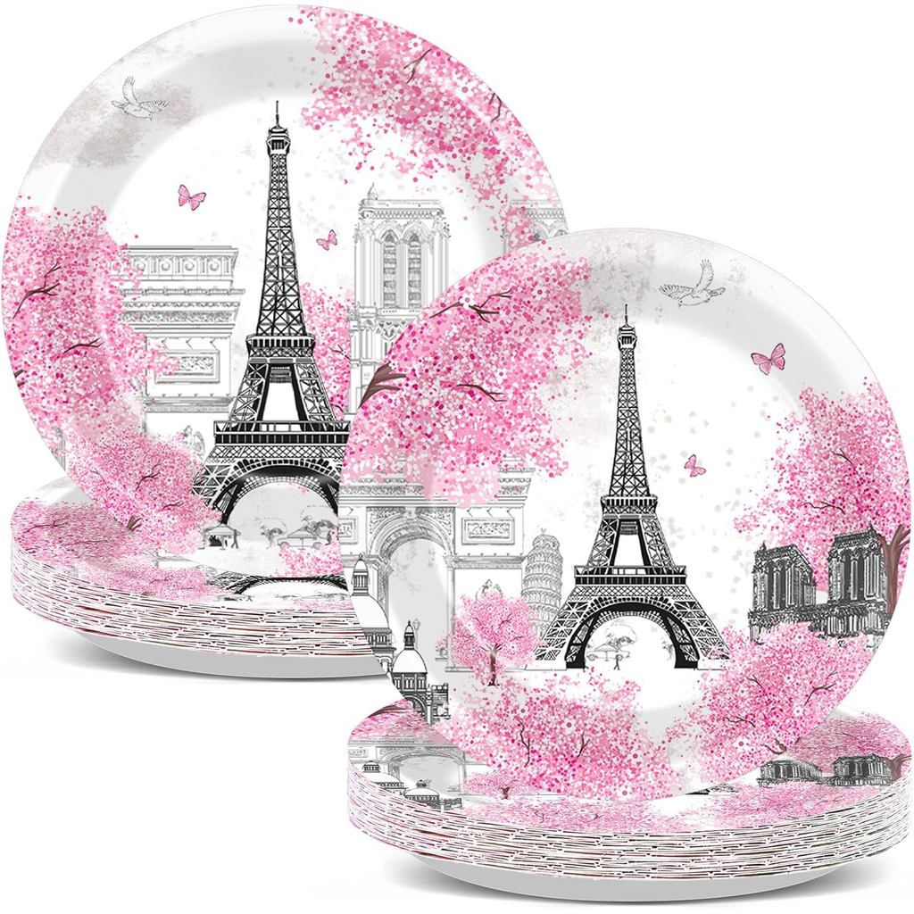 Naozinebi 50 Chiếc Paris Theo Chủ Đề Trang Trí Tiệc Tháp Eiffel Đĩa Giấy Pháp Paris Món Tráng Miệng 