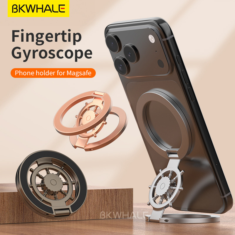 Giá đỡ vòng từ tính hai mặt BKWHALE cho điện thoại Thiết kế rỗng Trục giảm chấn mạnh 360° Hợp kim kẽ