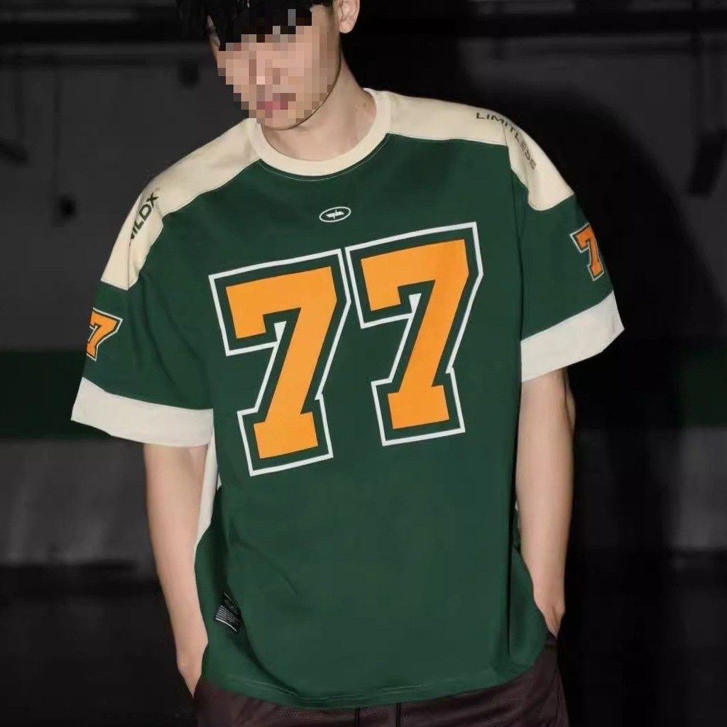 77Hockey short-sleeve retro sports patchwork casual rugby jersey basketball hip-hop jersey T T-shirt