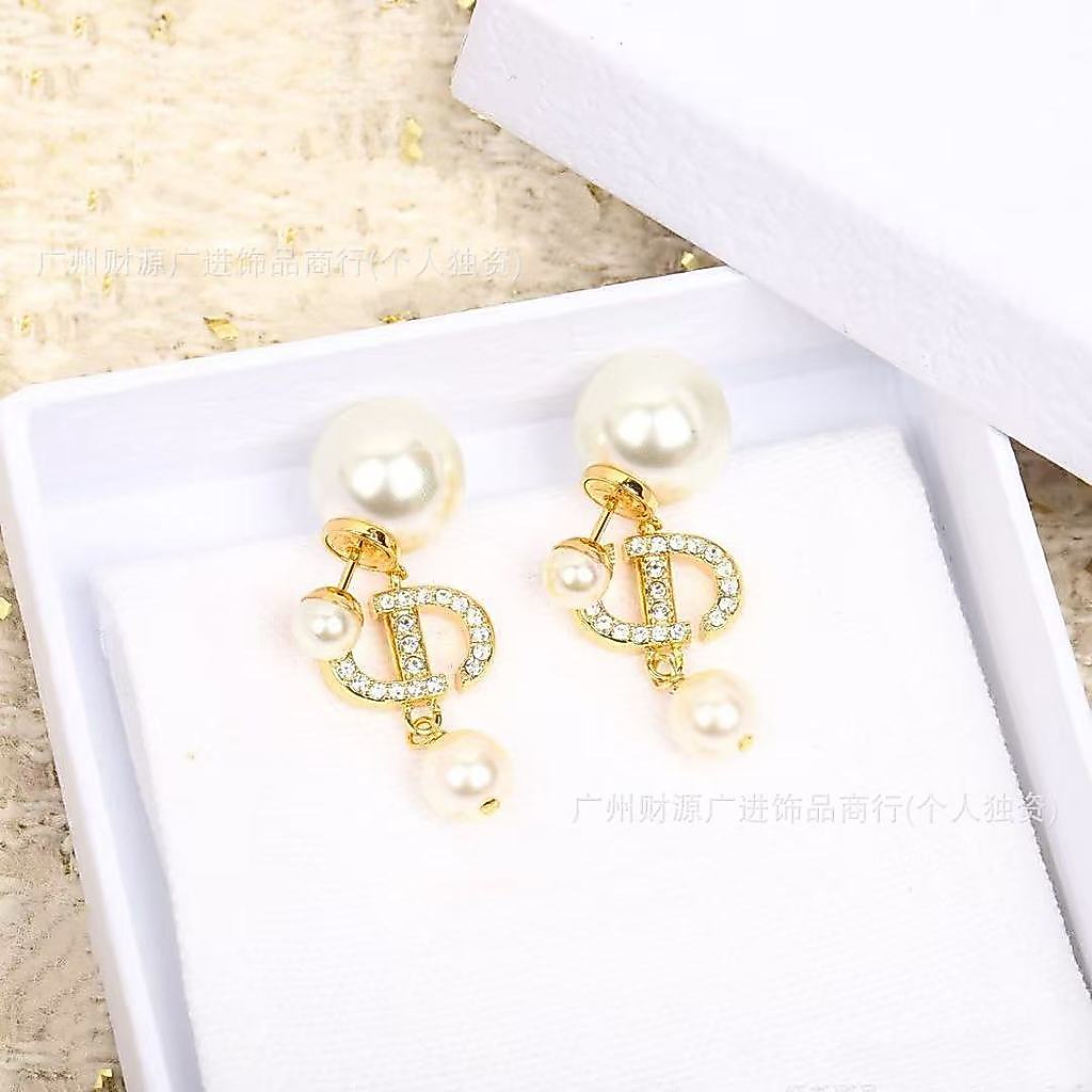 9 Bạc Kim Phiên Bản Cao Cấp Dijia D CD Ngọc Trai Bông Tai Mạ Vàng 18K CD Mũi Heo Đôi Bông Tai Ngọc T