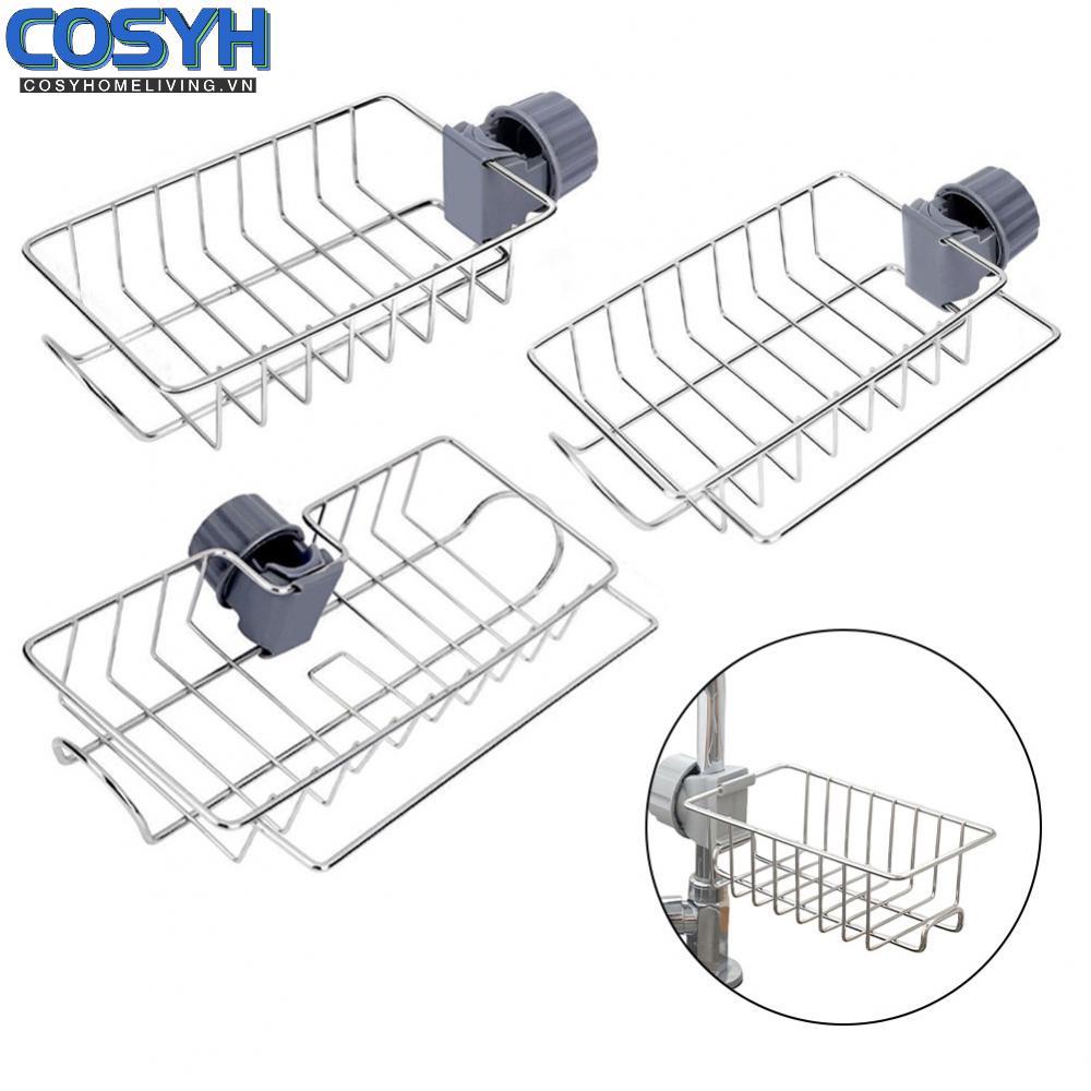 <cosyh>Hanging Drain Rack For Kitchen Sink Sponge Holder Organizer With Stainless Steel