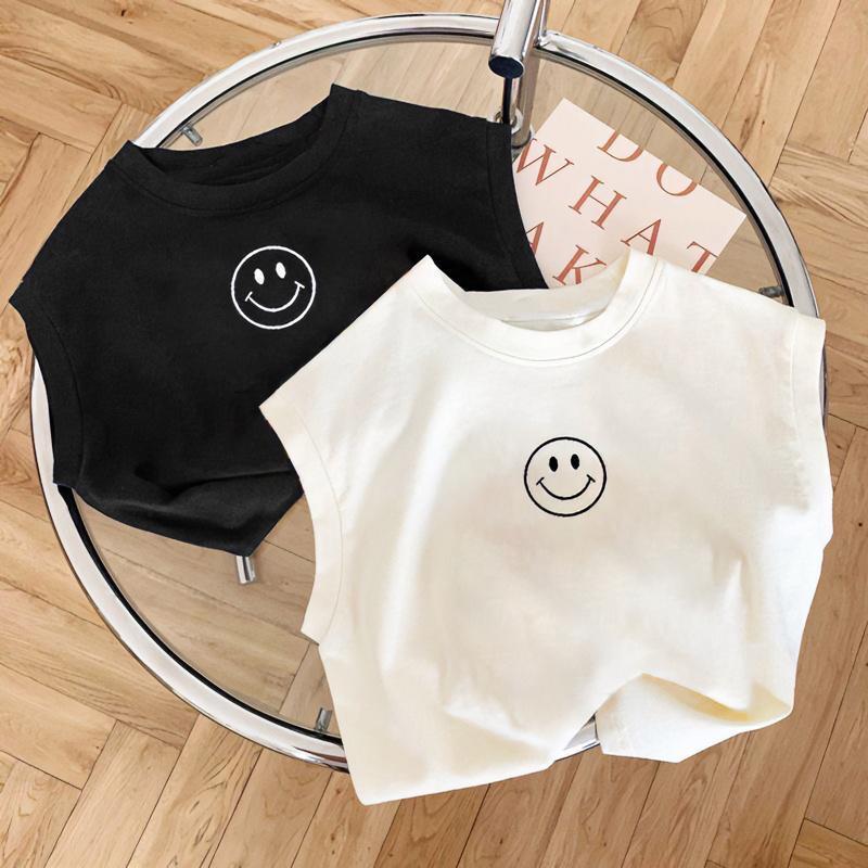 Áo Ba Lỗ Bé Trai Bé Gái Họa Tiết Mặt Cười Smile Cotton Mềm Áo Sát Nách Form Rộng Trẻ Em Mùa Hè