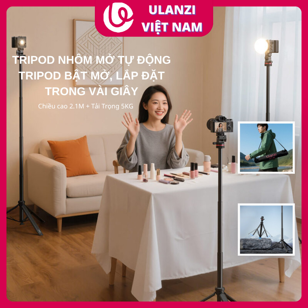ULANZI MT80 - Chân Tripod Cao Tối Đa 2.1m | Tải Trọng 5kg | Tự Động Mở Chân Khi Chạm Đất | Chính Hãn