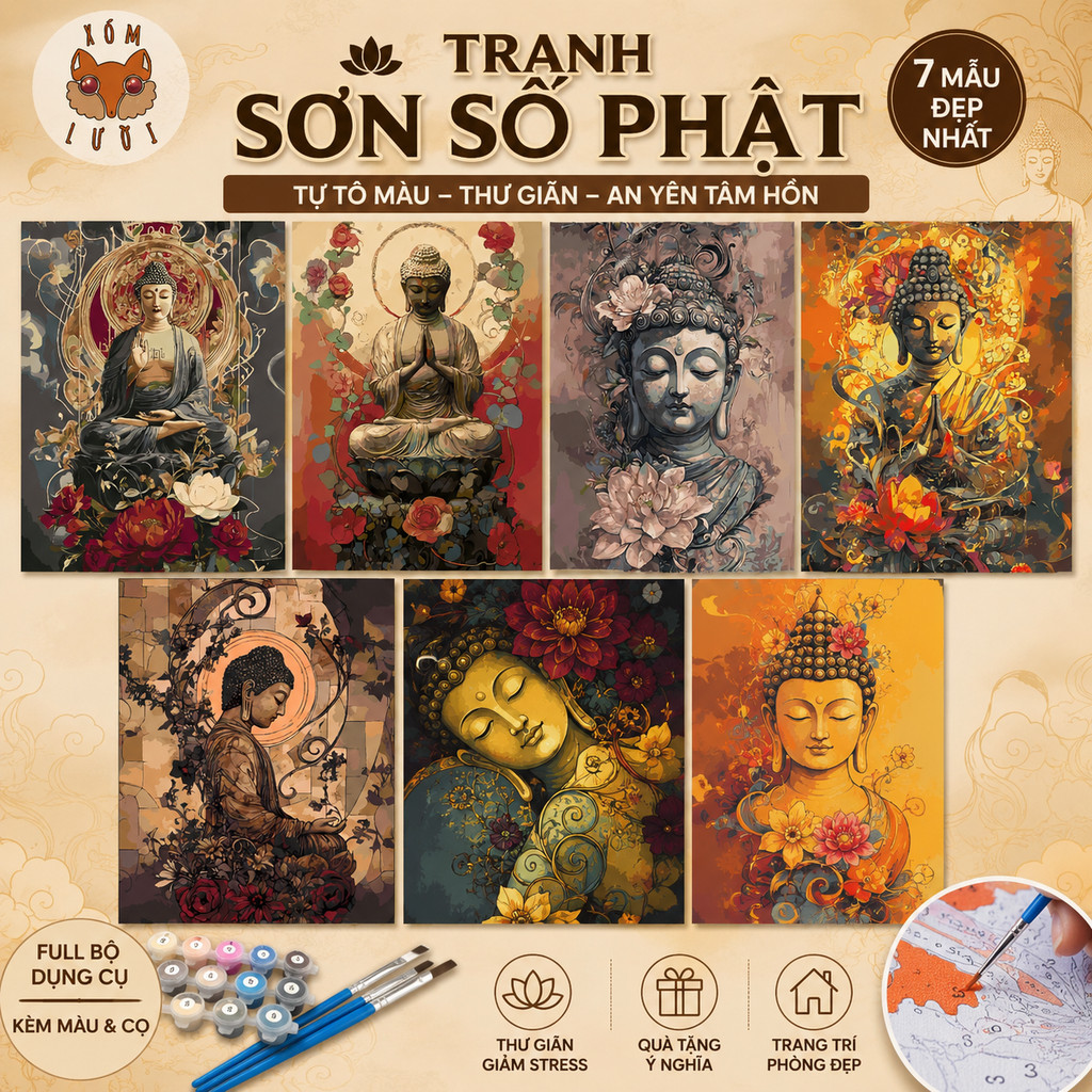 XC - Tranh  sơn dầu số hoá Phật Giáo 30x40/40x50cm nhiều kích thước - tranh tô màu - giao nhanh