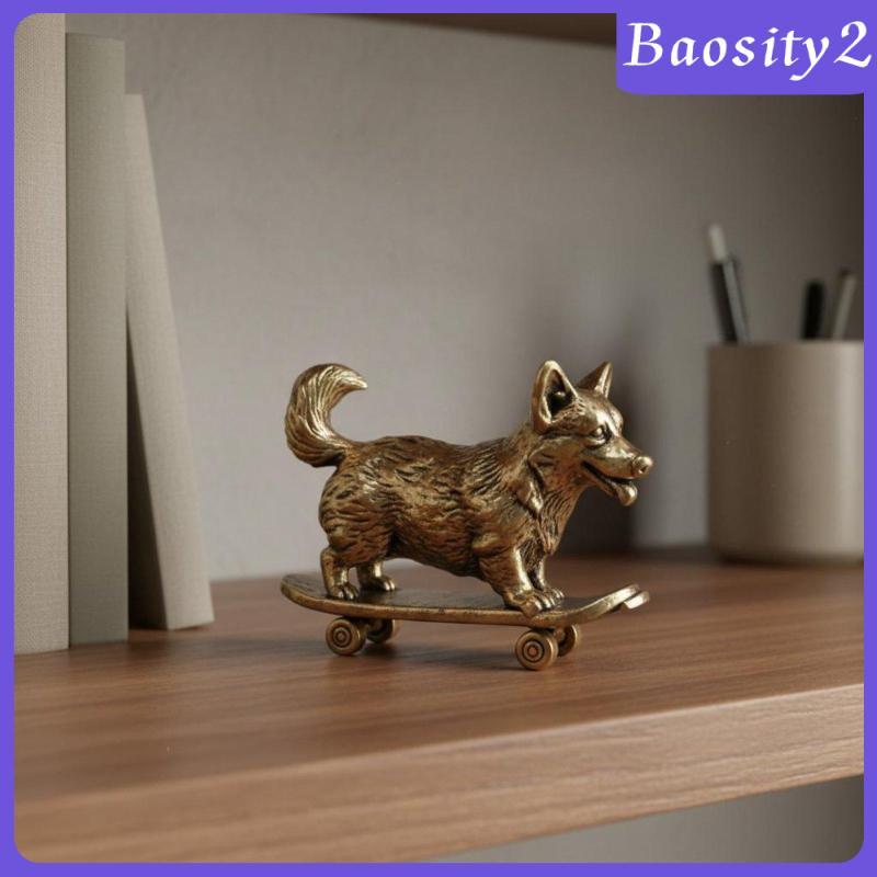 [Baosity2] Corgi trên ván trượt Trang trí bằng đồng thau thủ công Tượng Corgi phong cách cổ điển Tượ
