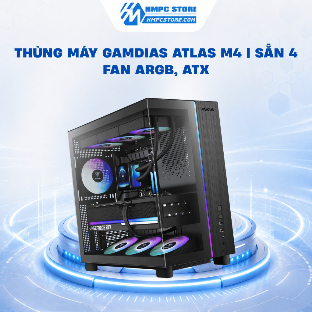 Case - Thùng máy Gamdias ATLAS M4 | Sẵn 4 fan ARGB, ATX, BH 1 năm