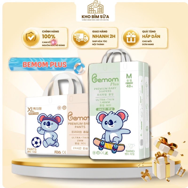 [Combo 2 Bịch ]Tã/Bỉm QUẦN Bemom Plus, Bỉm đêm Hàn Quốc Đủ Size Cho Bé Size XXL 36 Miếng từ ≥15kg