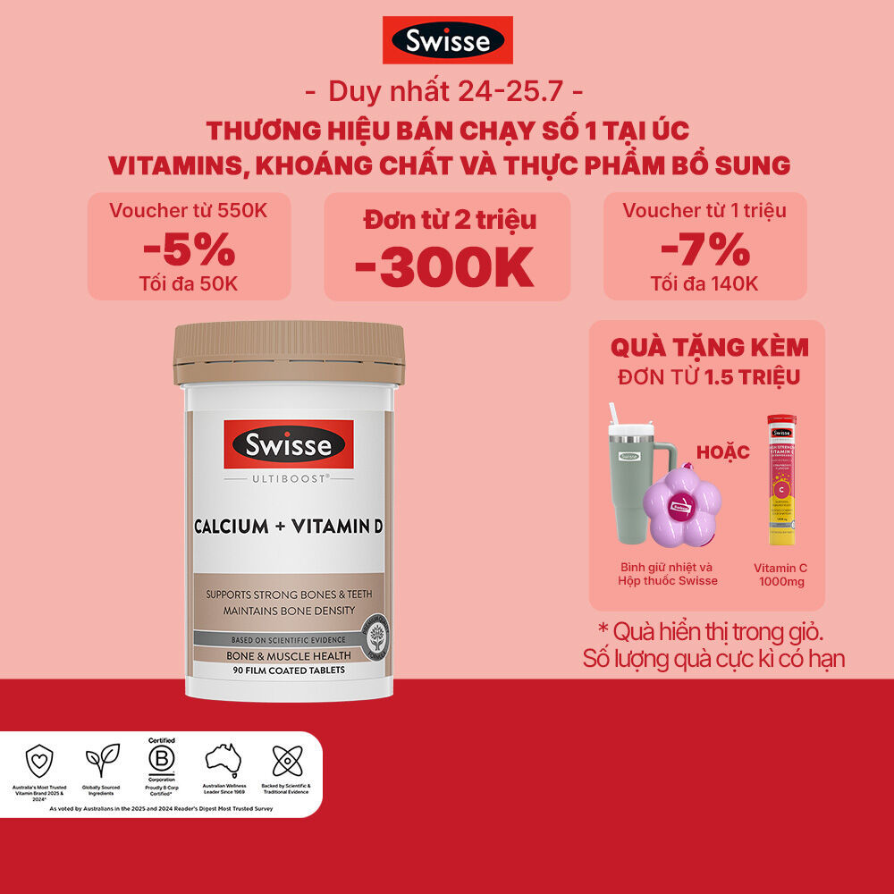 Viên uống hỗ trợ giúp duy trì mật độ xương Swisse Ultiboost Calcium + Vitamin D3