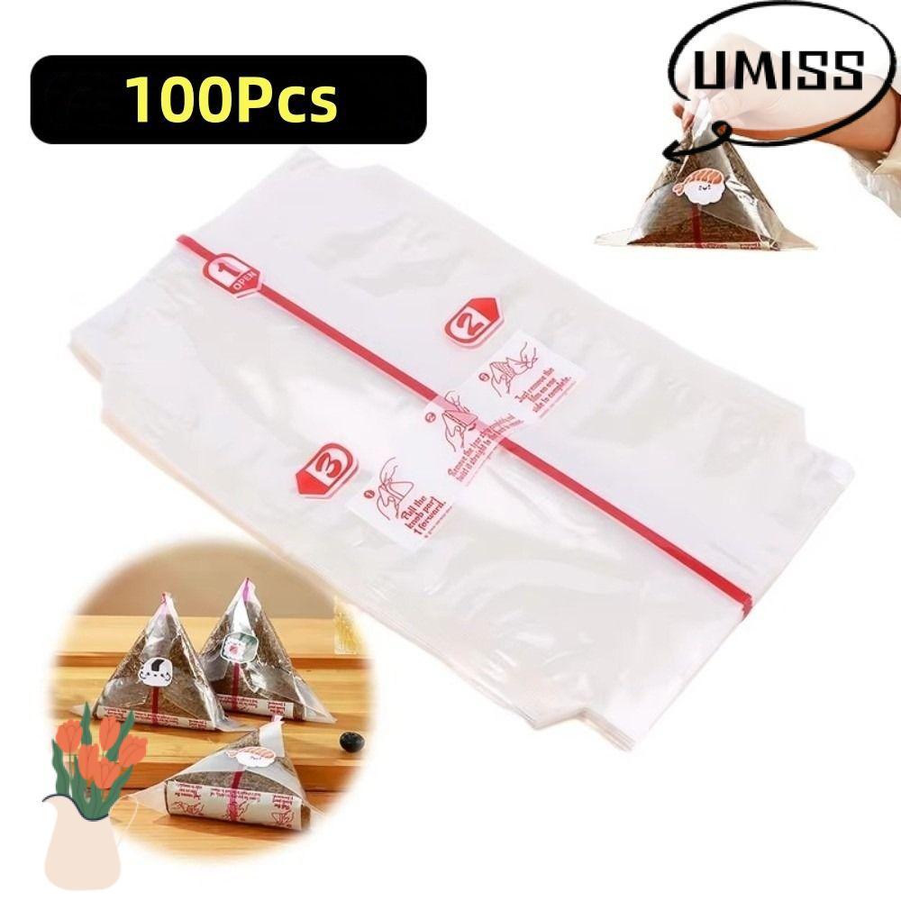 UHISS 100 Chiếc Túi Sushi Onigiri, PP Dùng Một Lần Hai Lớp Tam Giác Cơm Túi Đóng Gói, Nori Nori Rong