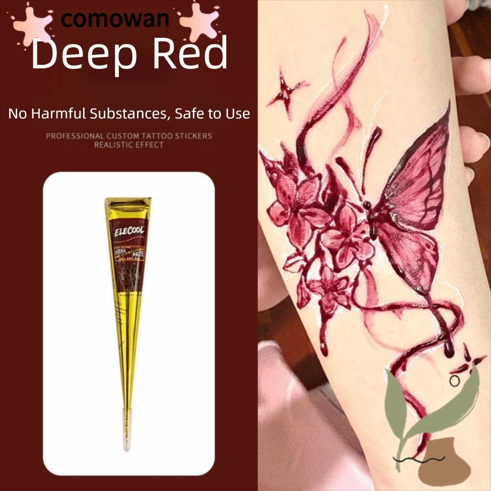 COMOWAN Henna Tattoo Cream, Tạm thời Dễ sử dụng Henna Paste Cone, Body Art Black Brown Semi-permanen