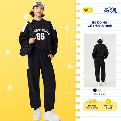 Bộ Đồ Nữ YODY Set Quần Dài Áo Sweater Cổ Tròn In Hình Cá Tính Trẻ Trung WCSL25F021
