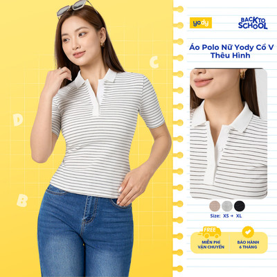 Áo Polo Nữ Yody Kẻ Phối Bo Cổ Slim Fit Co giãn 4 chiều Mềm mại, ôm dáng WCPO26A033