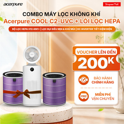Combo Máy lọc không khí Acerpure Cool C2-UVC + Lõi lọc HEPA lọc bụi mịn diệt khuẩn UVC 45m² - BH 12 tháng