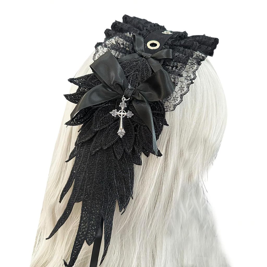 Băng đô lolita – Phụ kiện tóc Gothic Gothic Gothic có nơ & chữ thập, Mũ nón hầu gái cho váy lolita C