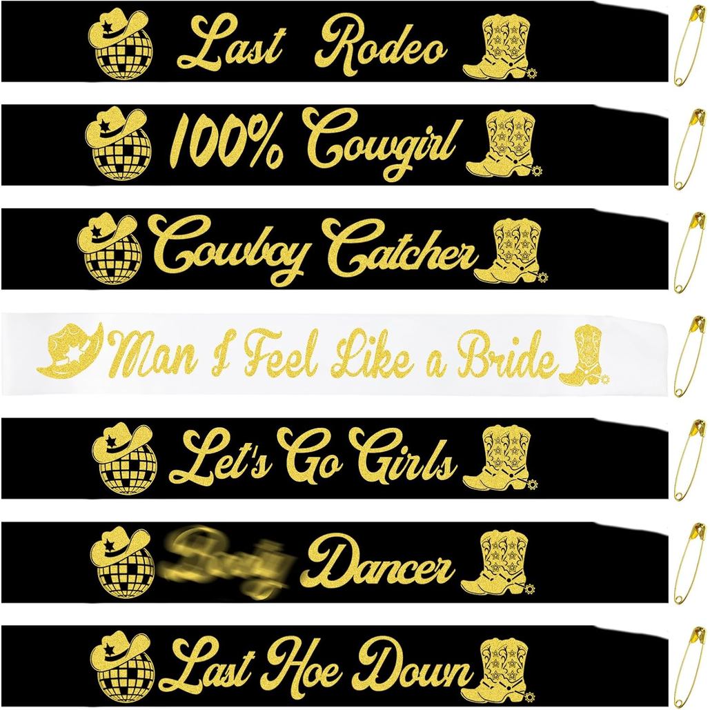 7 Chiếc Disco Cowgirl Bachelorette Party Sashes, Vàng Đen Bò Cô Dâu Sashes Cho Người Đàn Ông Tôi Cảm