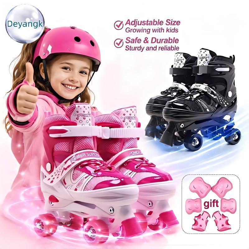 Deyangk Trẻ Em Có Thể Điều Chỉnh Quad Roller Skates An Toàn Thoáng Khí Nhẹ 4 Kích Thước Cho Người Mớ