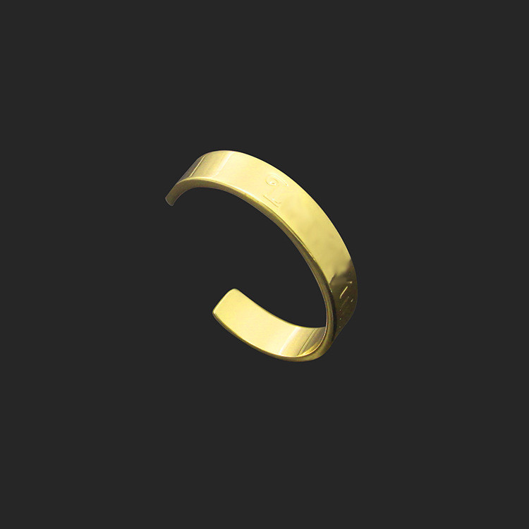 O7Q7 Gold open-ended engraved bracelet with letter charms v Couple's open bracelet