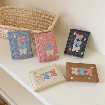Thêu Nơ Denim Có Thể Gập Lại Ví Nữ Đựng Thẻ Nhiều Hộp Đựng Thẻ Khóa Tiền Mặt Ví