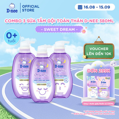 Combo 3 Tắm gội toàn thân em bé (<3 tuổi) D-nee 380 ML - Sweet Dream (Smile Booster Series)
