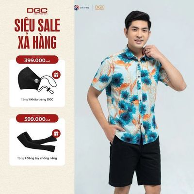 Áo Sơ Mi Ngắn Tay DGC Dáng suông Regular, Họa Tiết Ngày Hè, Chất Liệu Thoáng Mát - SASNBC07M