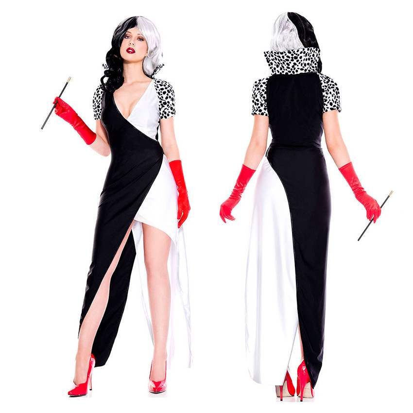 Cruella De Vil 101 Dalmatians Đầm Áo Khoác Halloween Trang Phục Cho Người Phụ Nữ Trưởng Thành Phù Th