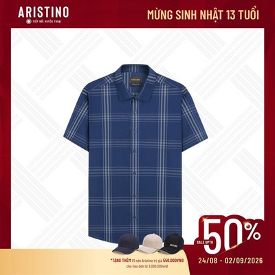 Áo Sơ Mi Nam Xanh Kẻ Aristino Regular Fit tay ngắn chất liệu visco tre bamboo thoáng mát ASS147AS2