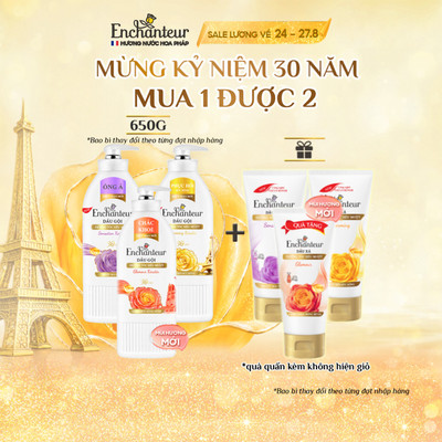 [KỶ NIỆM 30 NĂM - TẶNG XẢ 300G] Dầu Gội Enchanteur 650g Hương Nước Hoa Keratin,Dầu Hạnh Nhân,B5 x2 Phục Hồi Hư Tổn,Óng Ả