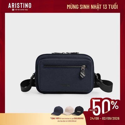 Túi Đeo Chéo Nam Aristino Navy Da Thực Vật Desserto Cao Cấp, thiết kế gọn gàng ACB030S0H4