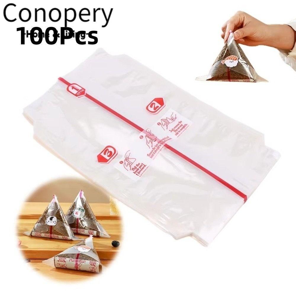 CONOPERY 100 Chiếc Túi Sushi Onigiri, PP Dùng Một Lần Hai Lớp Tam Giác Cơm Túi Đóng Gói, Nori Rong B