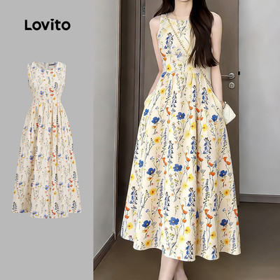 Lovito Kỳ nghỉ Đầm hoa nữ dáng suông Romatic với chi tiết cấu trúc túi LK4AD022