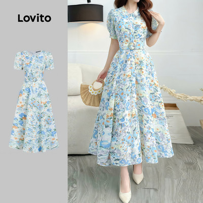 (thanh lịch) Lovito Mẫu Váy Ren Thắt Lưng Đầm Mùa Xuân/Hè Cho Nữ L177ED253