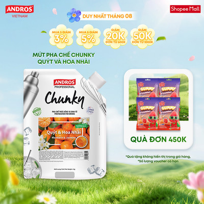 Mứt Trái Cây Pha Chế Quýt & Hoa Nhài - Có miếng trái cây thật - Nguyên liệu pha chế - ANDROS CHUNKY - 1kg
