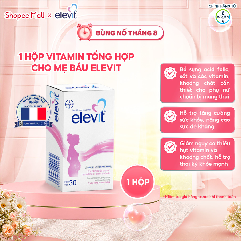 [LS] Thực phẩm bảo vệ sức khỏe Elevit bổ sung Acid Folic, Sắt, Canxi, Các Vitamin và Các khoáng chất