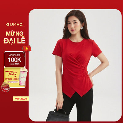Áo Thun Kiểu Nữ GUMAC Áo Thun Gân Cổ Tròn Đắp Chéo Vạt V Tôn Dáng Co Giãn Nhiều LATF0521