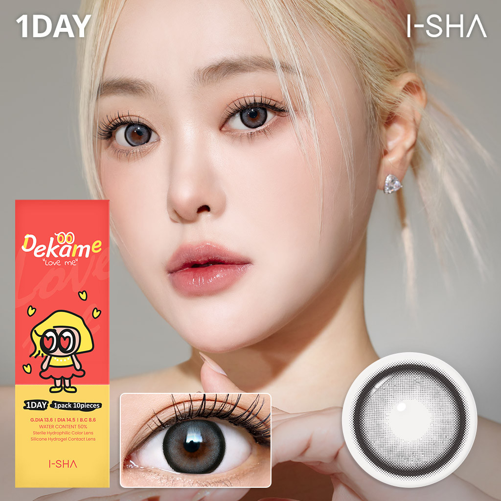 Hộp 10 lens I-SHA Dekame Love Me Gray 1 ngày chính hãng Hàn Quốc có độ cận