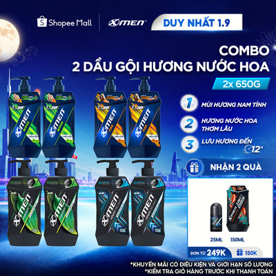 [MỚI] Combo 2 Dầu Gội Nam XMen 630g 650g/chai Amazon/Vegas/Wood/Fire - Mùi Hương Nam Tính, Sạch Sâu Lưu Hương 12H