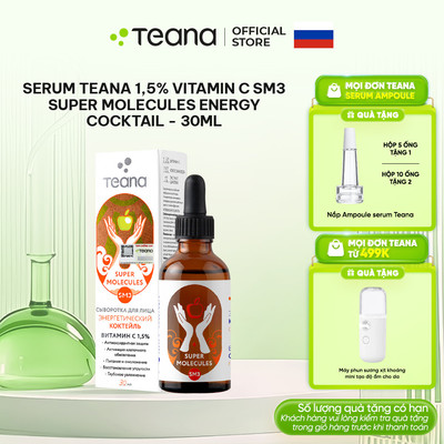 Serum Teana 1,5% Vitamin C SM3 Super Molecules Energy Cocktail dưỡng trắng, mờ thâm nám và hỗ trợ trẻ hóa da - 30ml