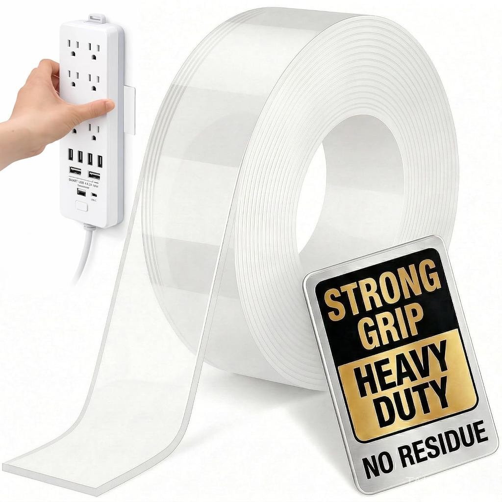 Bekhic® Double Sided Tape Heavy Duty(Extra Large 16.5FT), Clear Mounting Tape Nano Double Sided Adhe