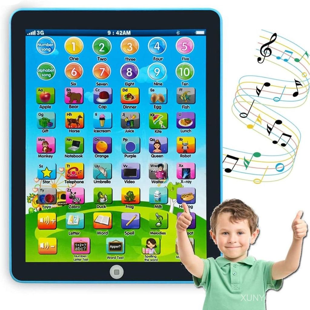 Kids Learning Pad/Tablet Interactive Toddler Toys with Words Numbers Alphabets Music English Electro