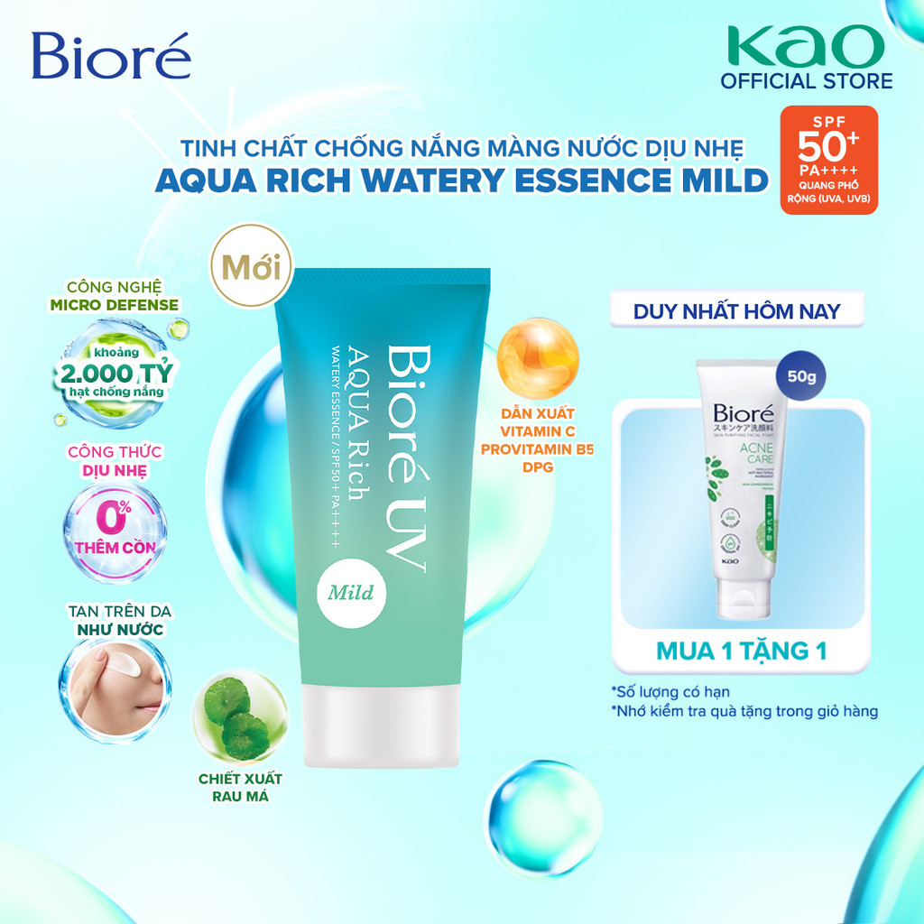 [SIÊU PHẨM KHÔNG CỒN] Biore UV Aqua Rich Essence Mild Tinh chất Chống nắng Vi điểm Màng nước Dịu nhẹ