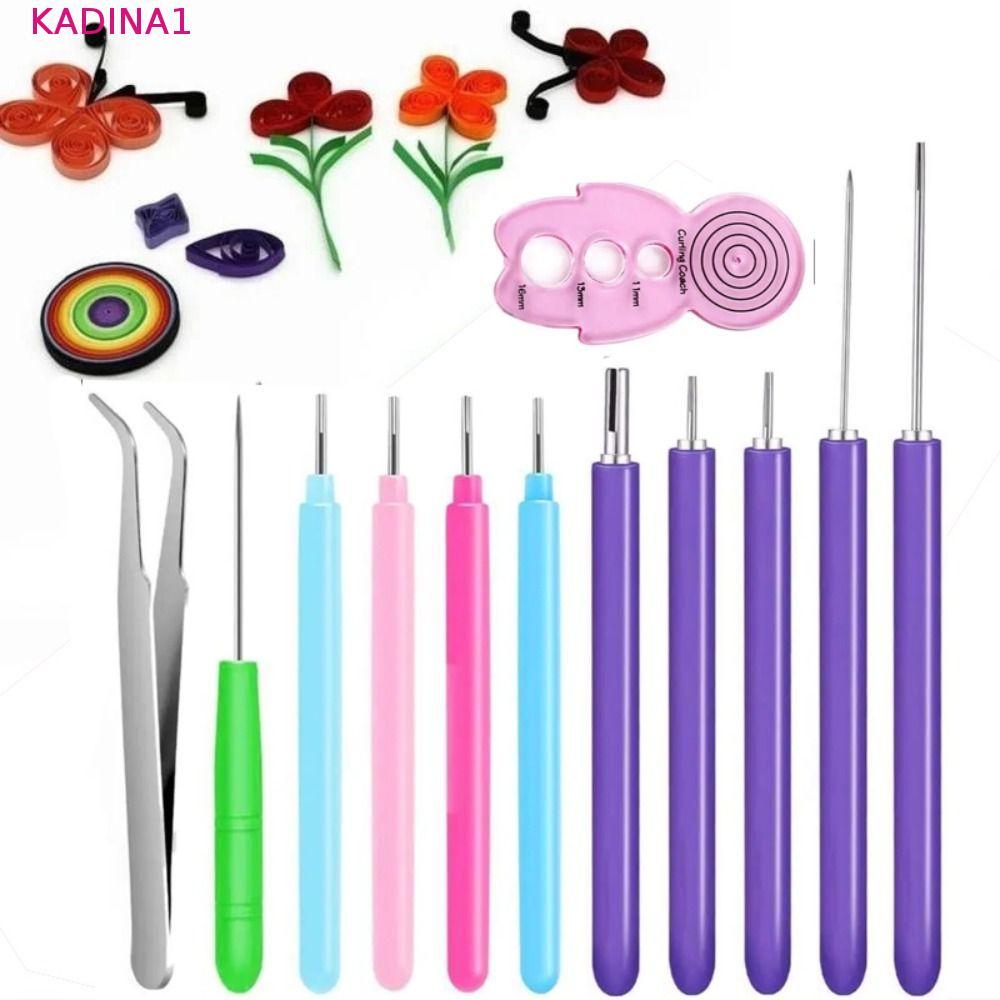 KADINA 12 Dụng Cụ Quilling Giấy, Giấy Thủ Công Uốn Giấy Quilling Bộ Kim, Dải Giấy Nhiều Kích Thước Q