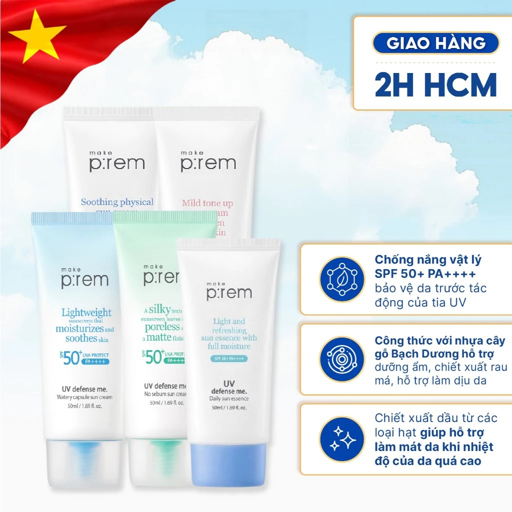 Make Prem Kem Chống Nắng Vật Lý Cải Tiến Mới Soothing Pink Tone Up Sun Cream Nâng Tone Hồng Rạng Rỡ 