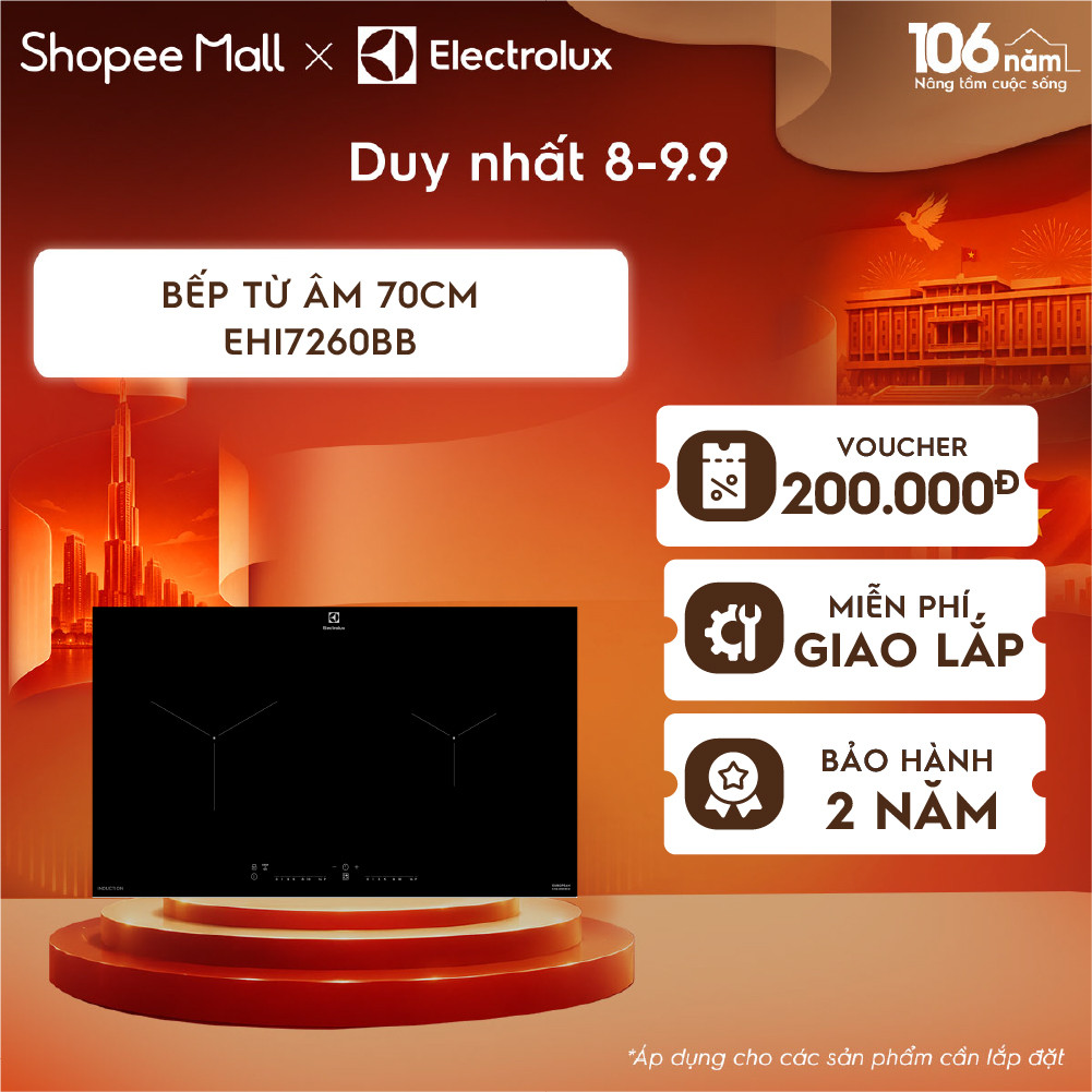 Free giao lắp - Bếp từ âm Electrolux 70cm - EHI7260BB - an toàn, nấu nhanh, tiết kiệm năng lượng