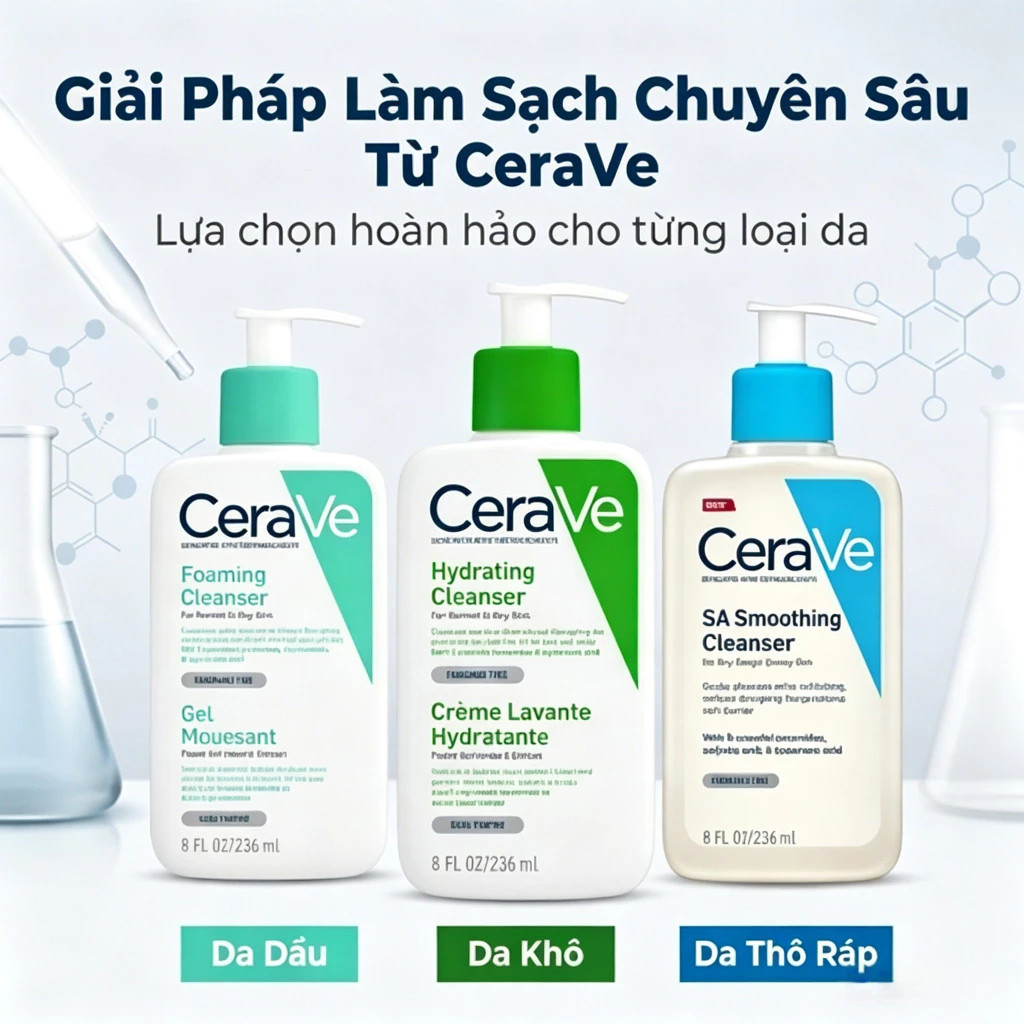 Sữa Rửa Mặt Cerave Foaming/Blemish/Hydrating/SA Smoothing Facial Cleanser/MOISTURISING LOTION 236ml