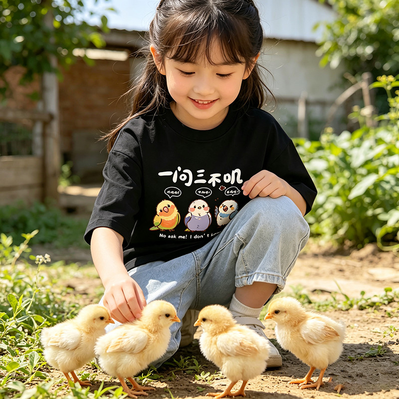 【 Áo thun nữ in hình hoạt hình 】 AIMKAIS Unisex 2-14y Big Children Hàn Quốc Áo thun trẻ em bé trai bé gái Quần áo ngắn tay đơn giản Áo học sinh rộng rãi