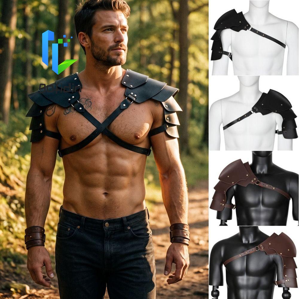 Dây Da GOFIDIN, Áo Khoác Vai Đôi Gothic Áo Giáp Vai, Áo Giáp Mũi LARP Đen Da PU Bảo Vệ Cánh Tay Thời